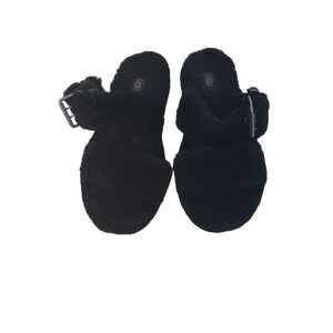 UGG Fluff Yeah Fuzzy Sandal Shoes Women sz 8 Black Buckle Slingback Slide